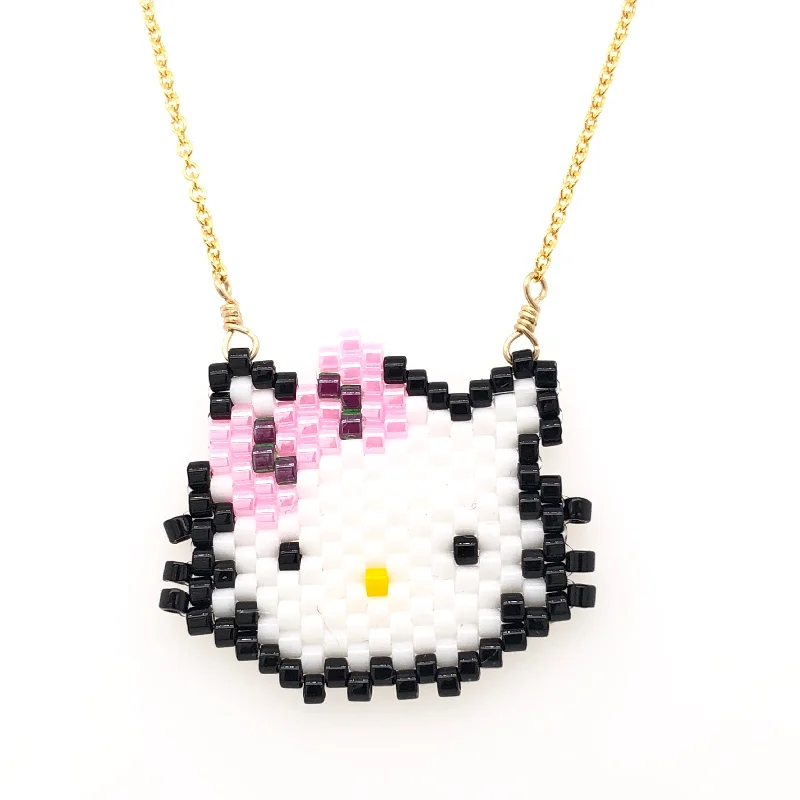 contemporary necklaces for women -Seed Bead Hello Kitty Necklace