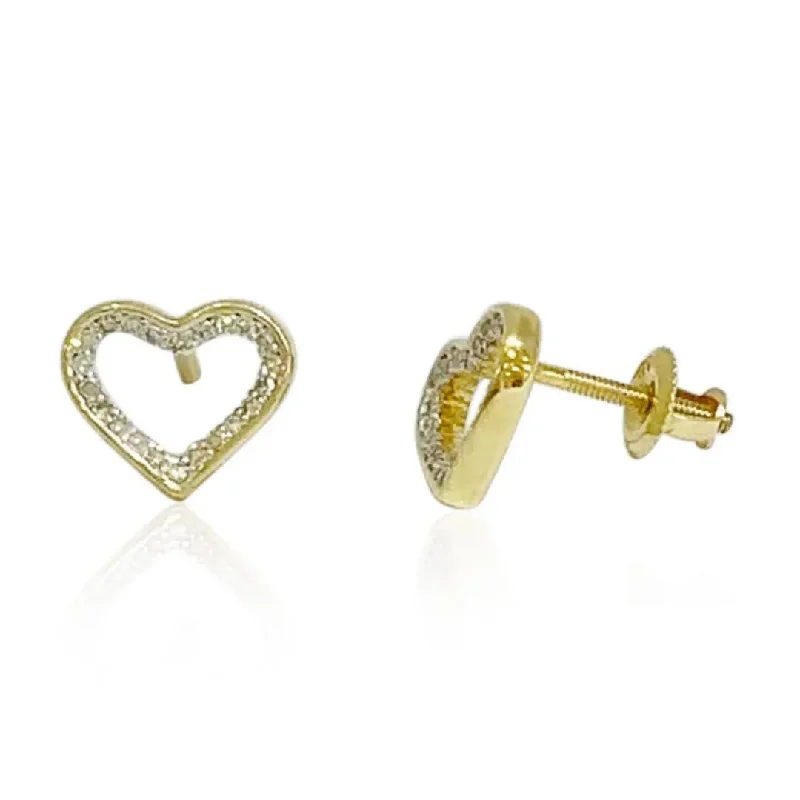 elegant drop pearl earrings for women -Yellow Gold Diamond Heart Stud Earrings