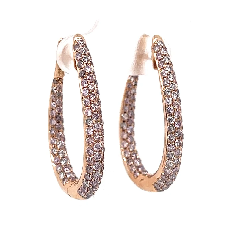 classic drop earrings for women -18k Rose Gold Fancy Light Pink Diamond Pave Hoop Earrings