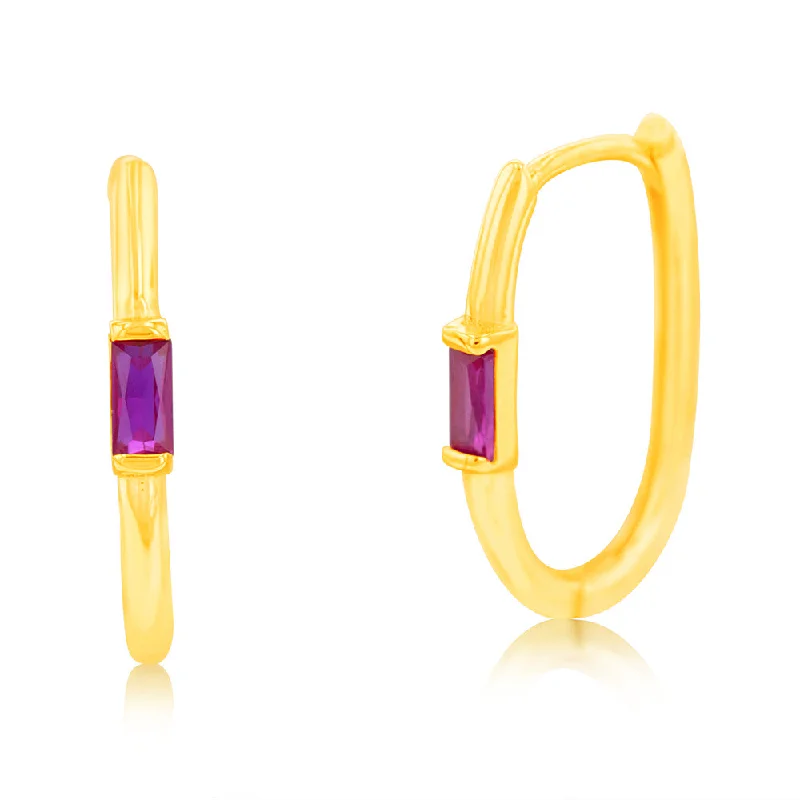 elegant gold earrings for women -9ct Yellow Gold Ruby Elongated Sleeper Earrings