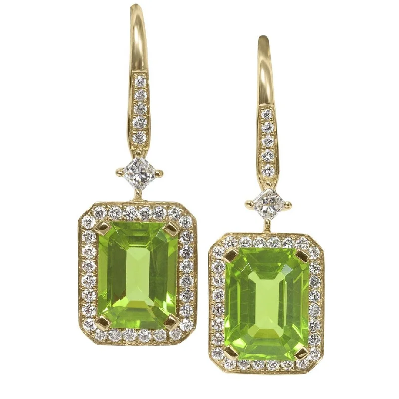 sparkling gemstone hoop earrings for women -Peridot and Diamond Earrings in 18kt Yellow Gold