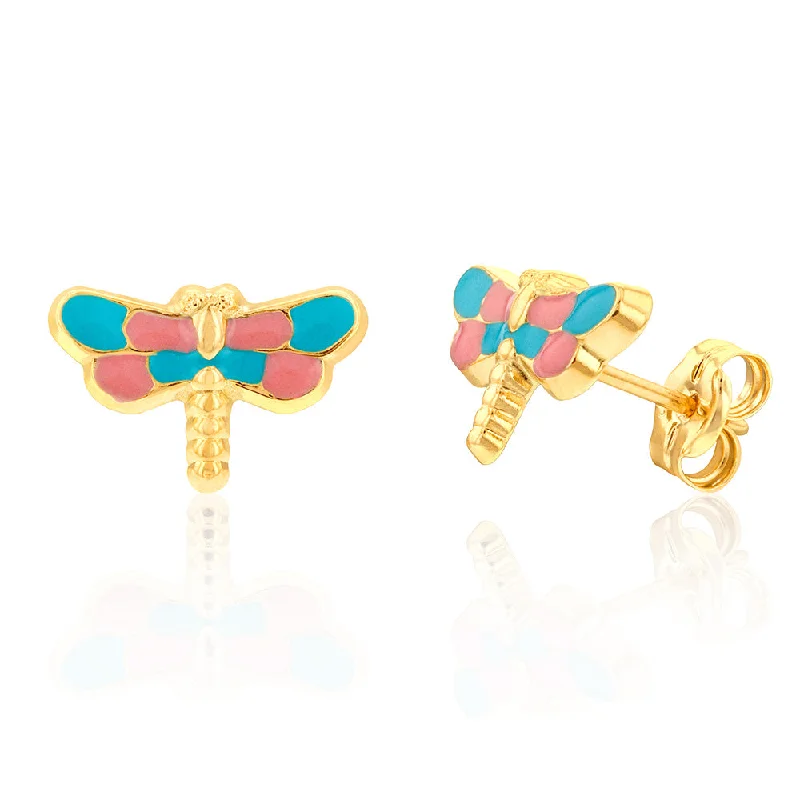 radiant crystal chandelier earrings for women -9ct Yellow Gold Dragonfly Enamel 11X 7mm Stud Earrings