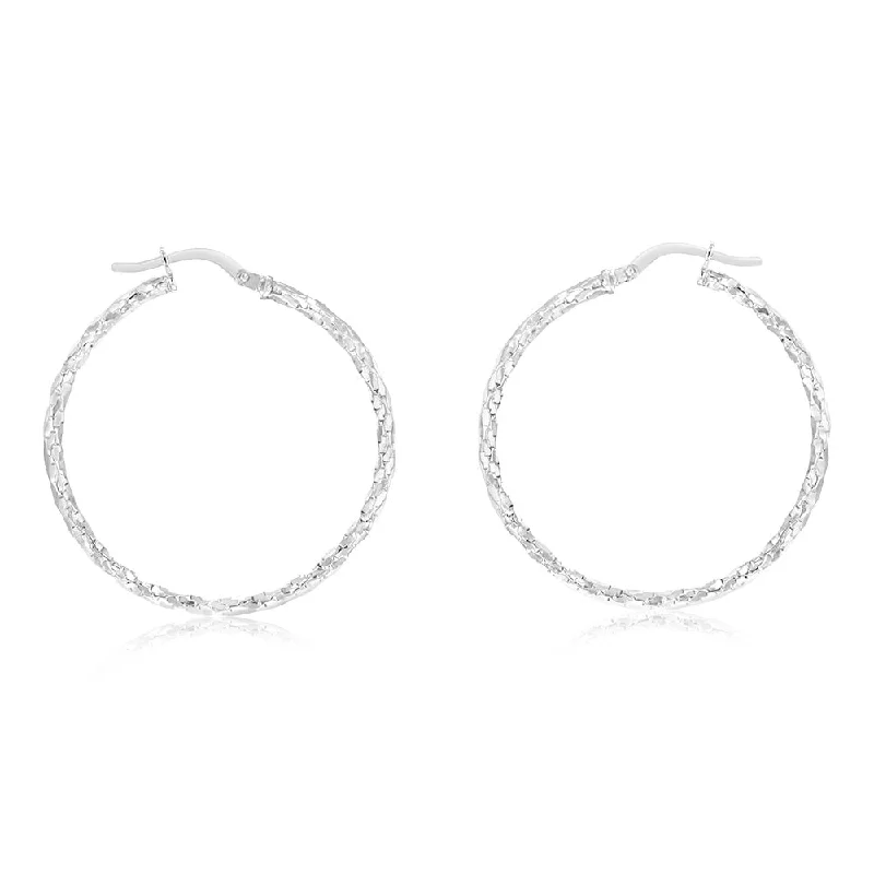 round hoop earrings for women -9ct White Gold Silverfilled Fancy Twisted 30mm Hoop Earrings