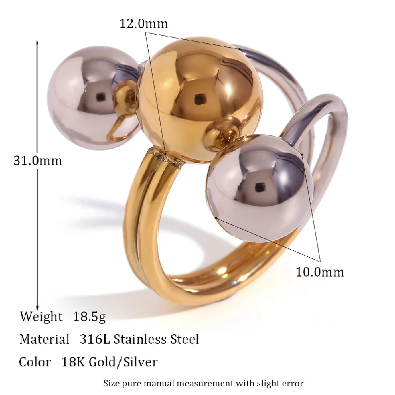 Adjustable Exaggerated Three-Ball Index Finger Ring-Two-Tone