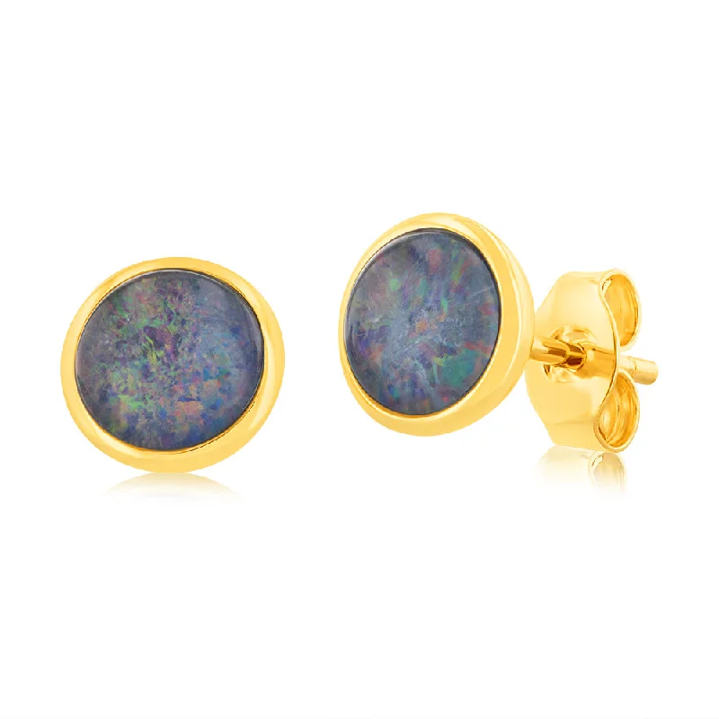 chic silver hoop earrings for women -9ct Yellow Gold Triplet Opal Bezel Set Stud Earrings