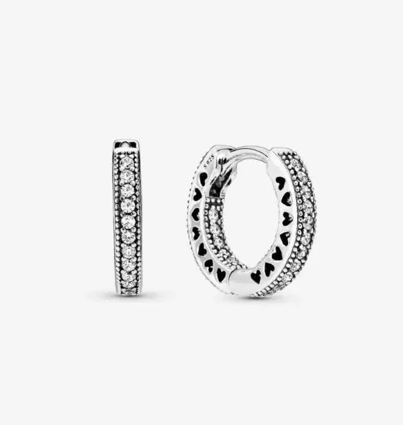 trendy drop earrings for women -Pandora Pavé Heart Hoop Earrings