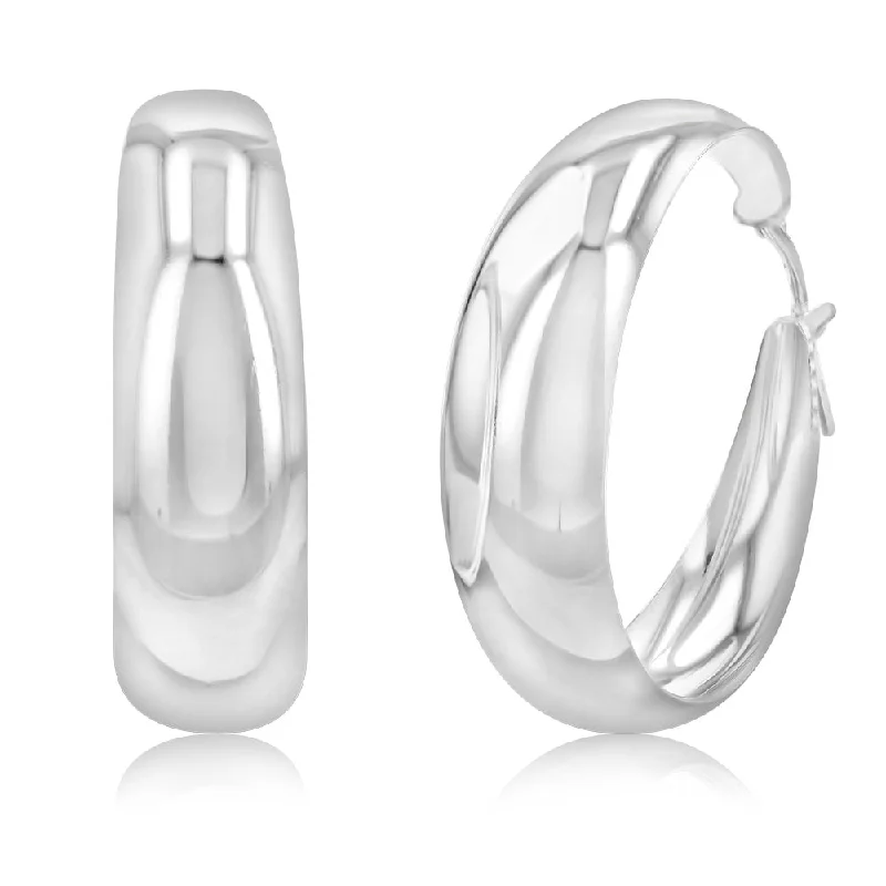 pearl drop earrings for women -Sterling Silver Plain Broad 30mm Hoop Earrings