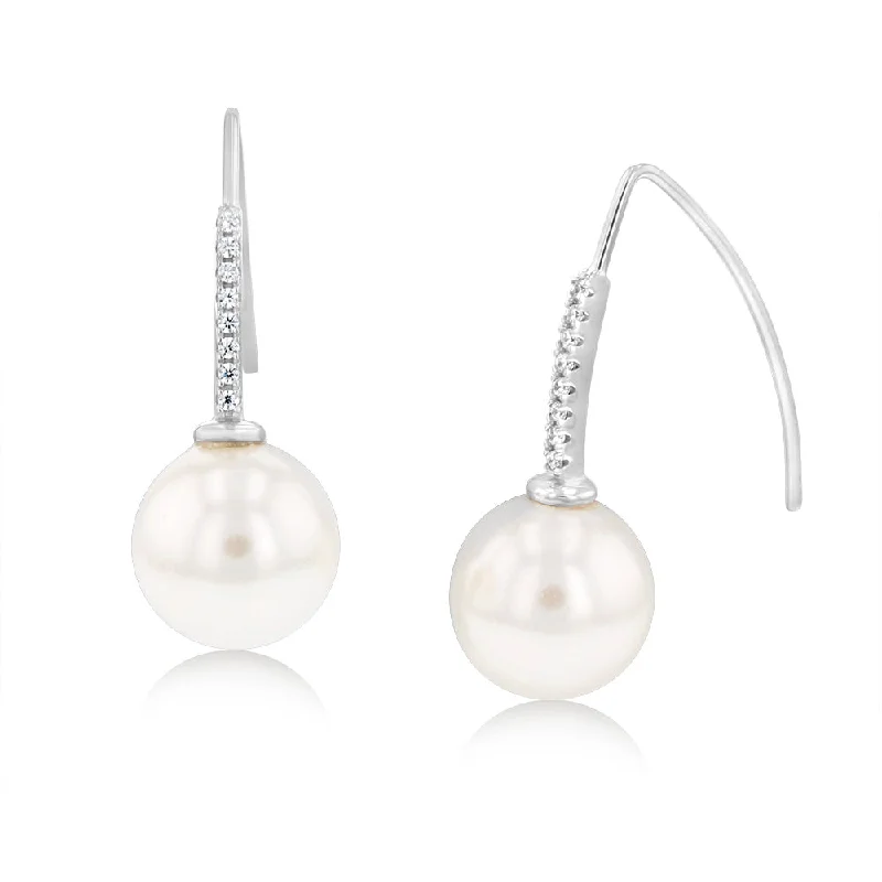 chic gemstone earrings for women -Sterling Silver Rhodium Plated White Shell Pearl & Zirconia Earrings