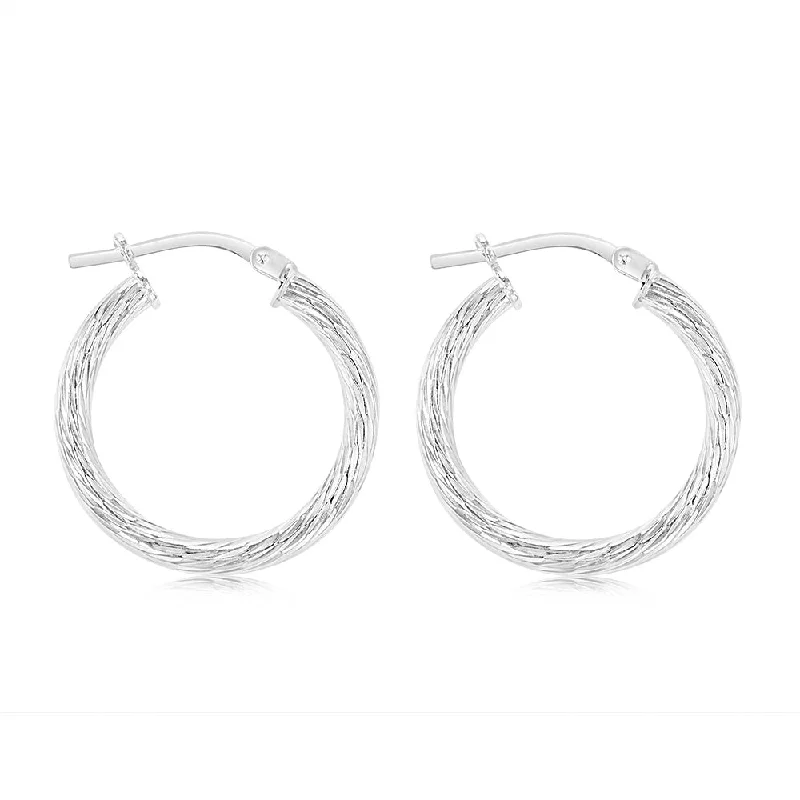 sparkling gemstone stud earrings for women -Sterling Silver Patterned 15mm Hoop Earrings