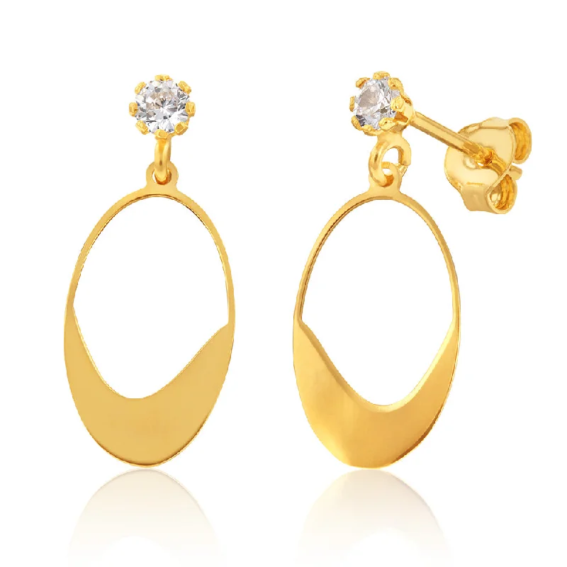 elegant stud drop earrings for women -9ct Yellow gold Silverfilled Cubic Zirconia Flat Oval Drop Earrings