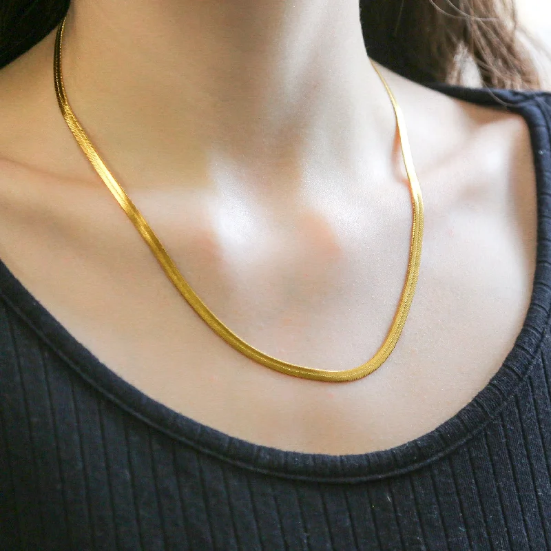 statement necklaces for women -Sleek Gold 4mm 18inch Herringbone Necklace