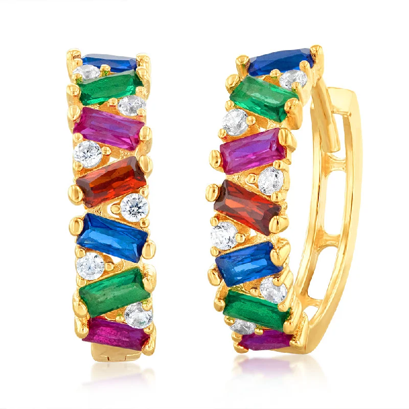 chic gemstone dangle earrings for women -9ct Yellow Gold Coloured Cubic Zirconia Hoop Earrings