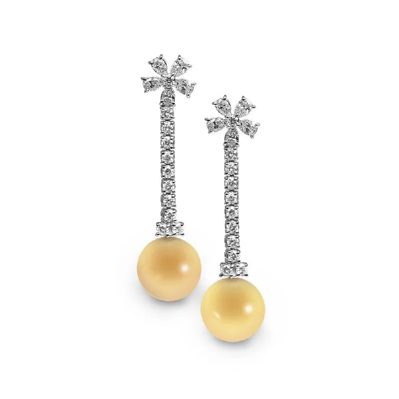 luxurious hoop earrings with crystals for women -18k White Gold, Yellow Pearl & Diamond Earrings