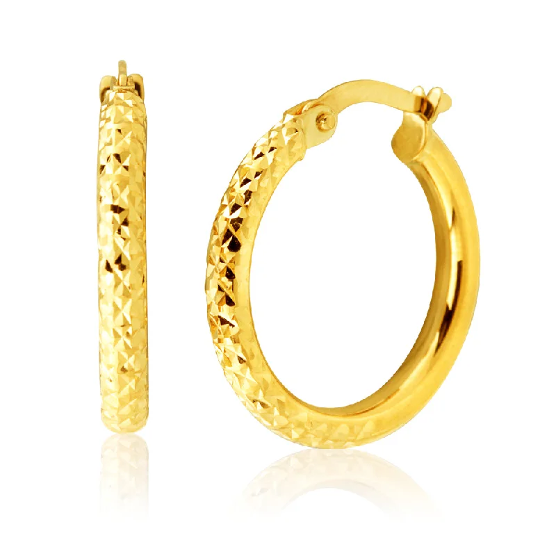 fashion drop earrings for women -9ct Yellow Gold Diamond Cut Hoop Earrings