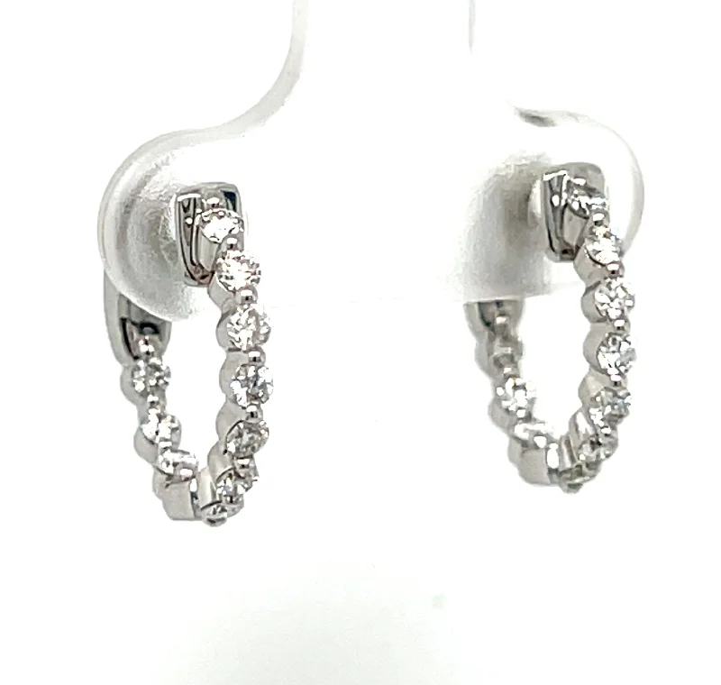 sparkling gemstone chandelier earrings for women -18k White Gold Petite Diamond Hoop Earrings