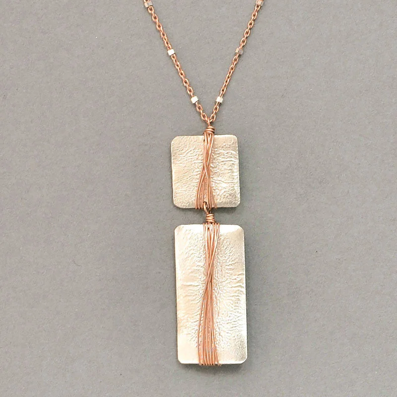 sparkling love pendants with gemstones for women -Funky Rectangle and Square Necklace  (N584MR)