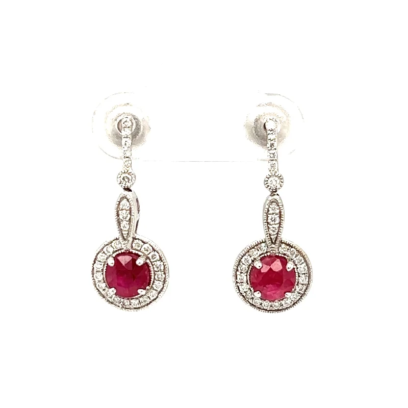 sparkling diamond drop earrings for women -14k White Gold Vintage Ruby & Diamond Earrings by IJC