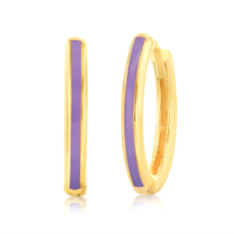 crystal stud earrings for women -9ct Yellow Gold Purple Enamel Sleeper Hoop Earrings