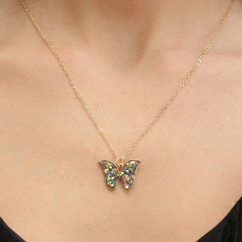 celestial gemstone cross necklaces for women -MONARCH - Multi colored Dainty Gold Chain with Butterfly Pendant Necklace