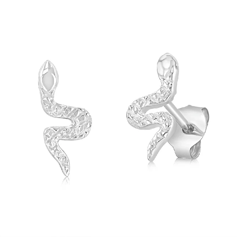 glamorous crystal stud earrings for women -Sterling Silver Patterned Snake Stud Earrings