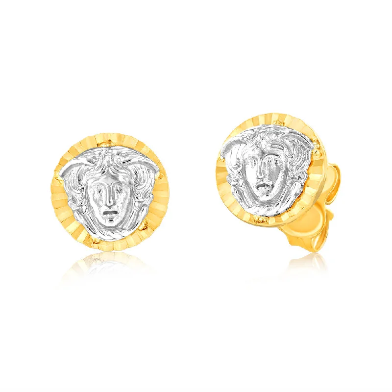 artistic hoop earrings for women -9ct Yellow And White Gold Two Toned Medusa Stud Earrings