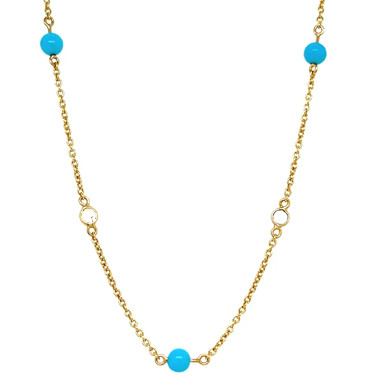 celestial pendant necklaces for women -Turquoise Bead and Diamond Station Necklace