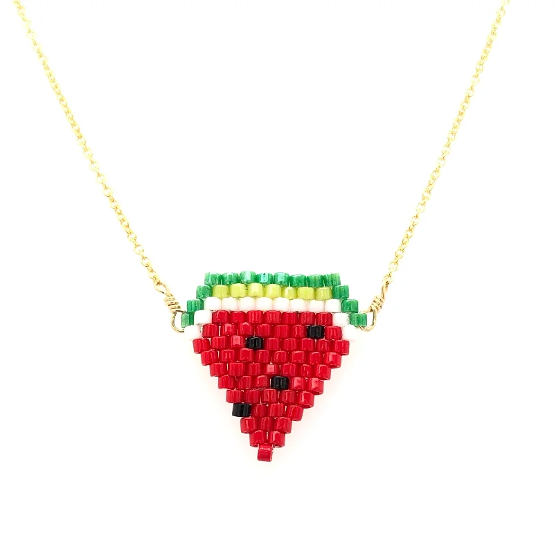 dainty chain necklaces for women -Seed Bead Watermelon Necklace