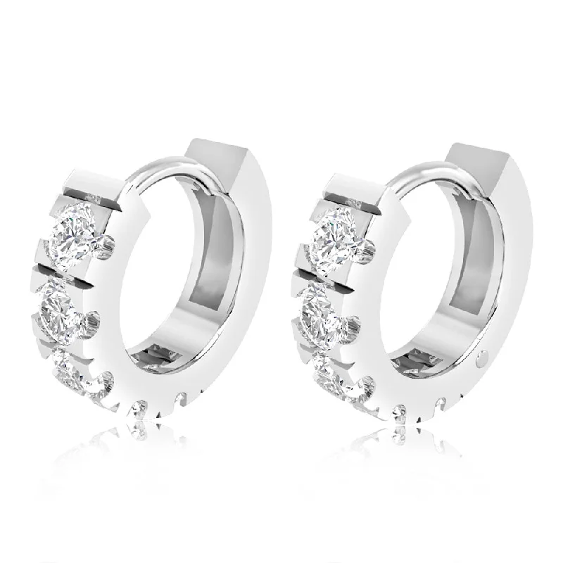 chic rhinestone earrings for women -Sterling Silver Cubic Zirconia On 13mm Hoop Earrings