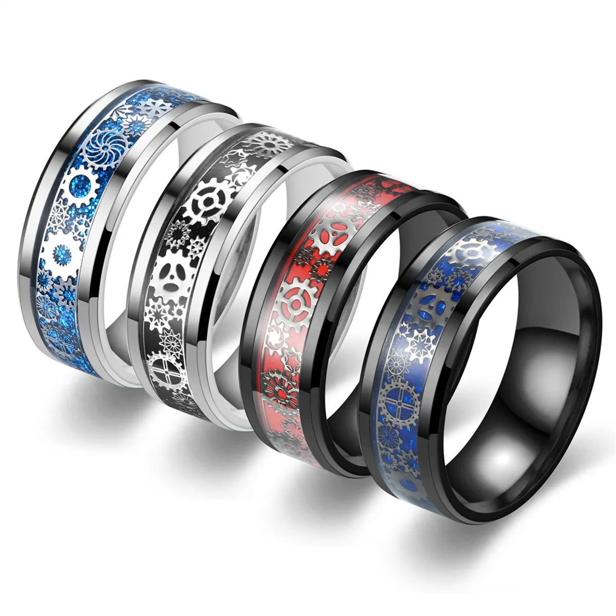 classic wedding rings for women -Casual Simple Style Gear Titanium Steel Enamel Couple Rings