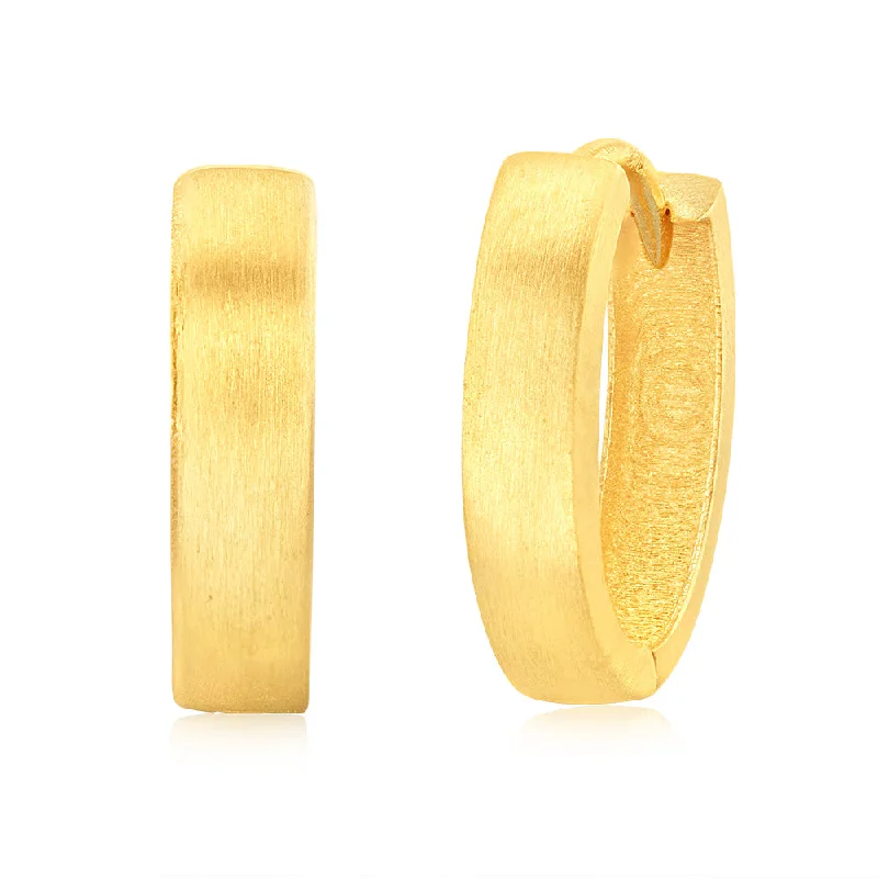 luxury gemstone earrings for women -9ct Yellow Gold Matt Finish Oval Huggie Hoop Earrings