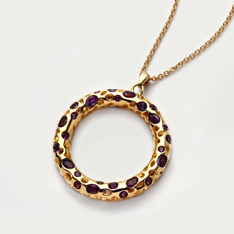 gold statement necklaces for women -Lattice Loop Necklace with Amethyst