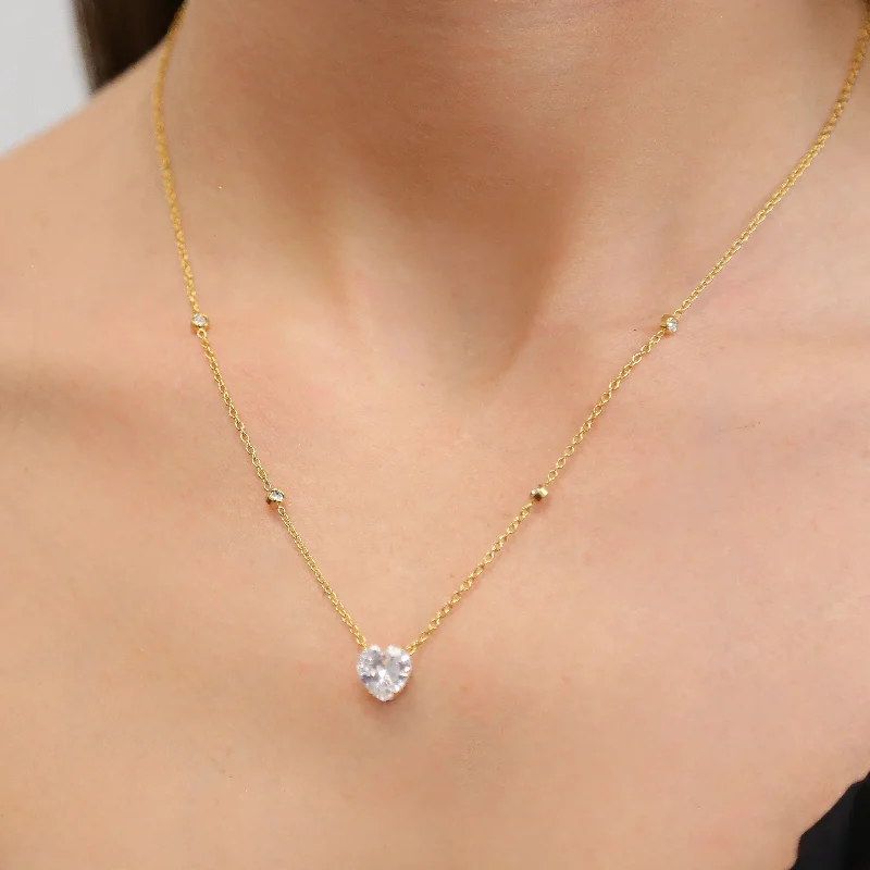 luxury pendant necklaces with cross for women -ESME - Gold Dainty Chain Necklace with CZ Heart pendant and CZ chain link