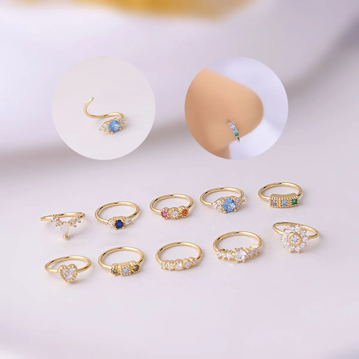 unique wedding ring sets for women -Fashion Geometric Copper Plating Zircon Nose Ring