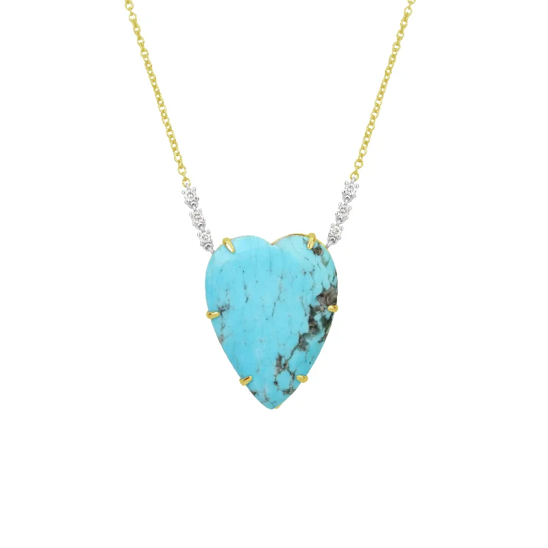 radiant gemstone moon pendant necklaces for women -Turquoise Heart Necklace with Diamonds