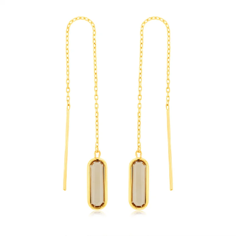 radiant earrings with gemstones for women -9ct Yellow Gold  Natural Quartz Threader Drop Earrings