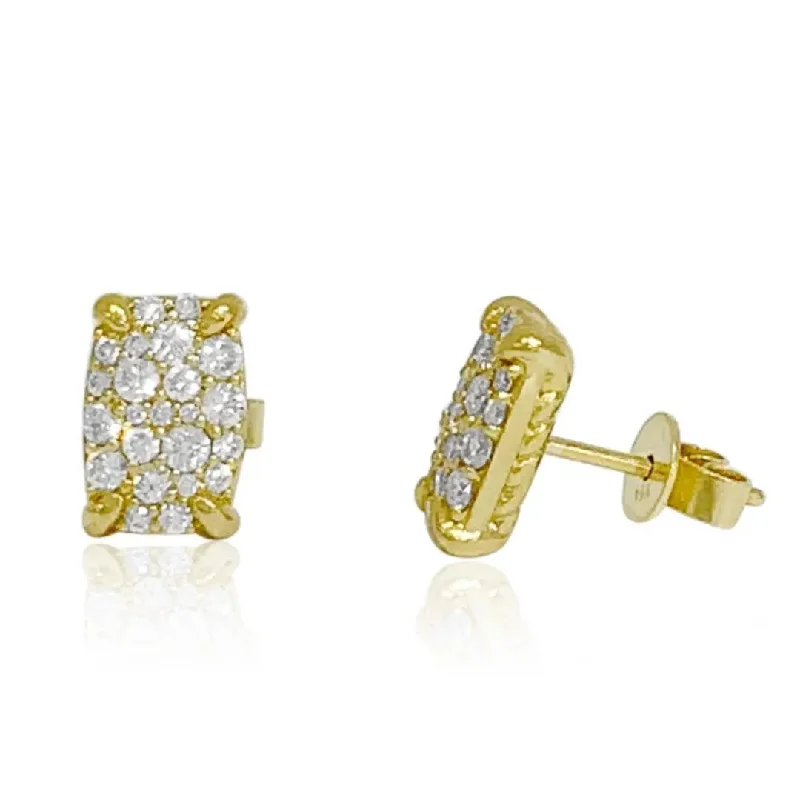 sparkling pearl drop earrings for women -Yellow Gold Diamond Cluster Stud Earrings