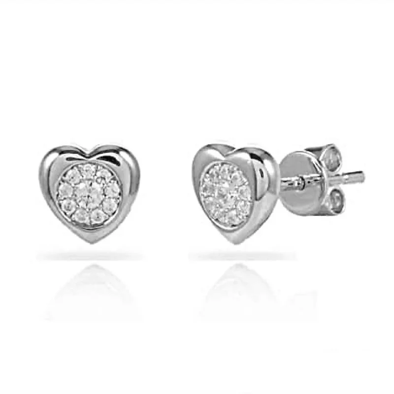 sparkling drop gemstone earrings for women -White Gold Heart Earrings with Diamonds in the Center