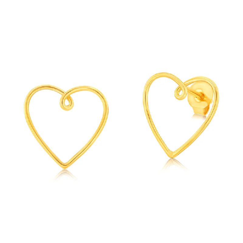 shimmering earrings for women -Sterling Silver Gold-Plated Heart Outline Stud Earrings