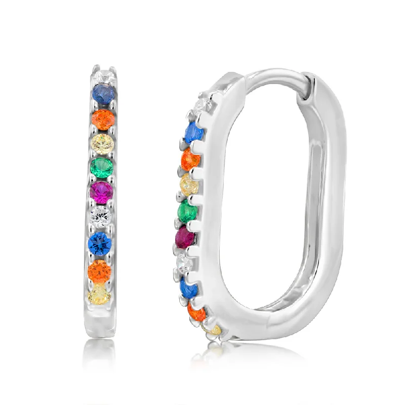 sparkling gemstone earrings for women -Sterling Silver Multicolour Stones Hoop Earrings