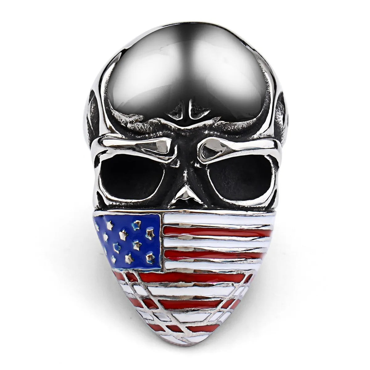 black engagement rings for women -Novelty Modern Style Cool Style American Flag Skull Alloy Plating Independence Day American National Day Men'S Rings