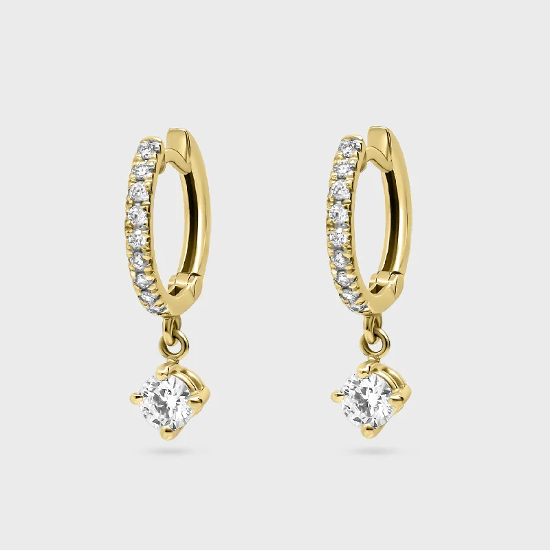 dainty hoop earrings for women -Round Pave Charm Hoops