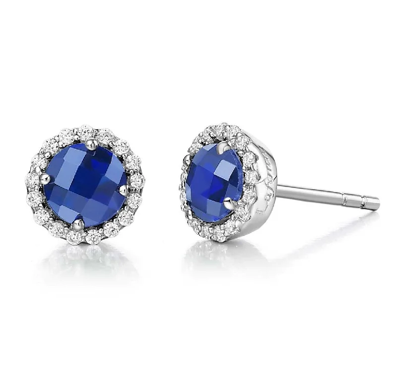 radiant diamond drop earrings for women -Sterling Silver Lab Grown Blue Sapphire Birthstone Stud Earrings by Lafonn