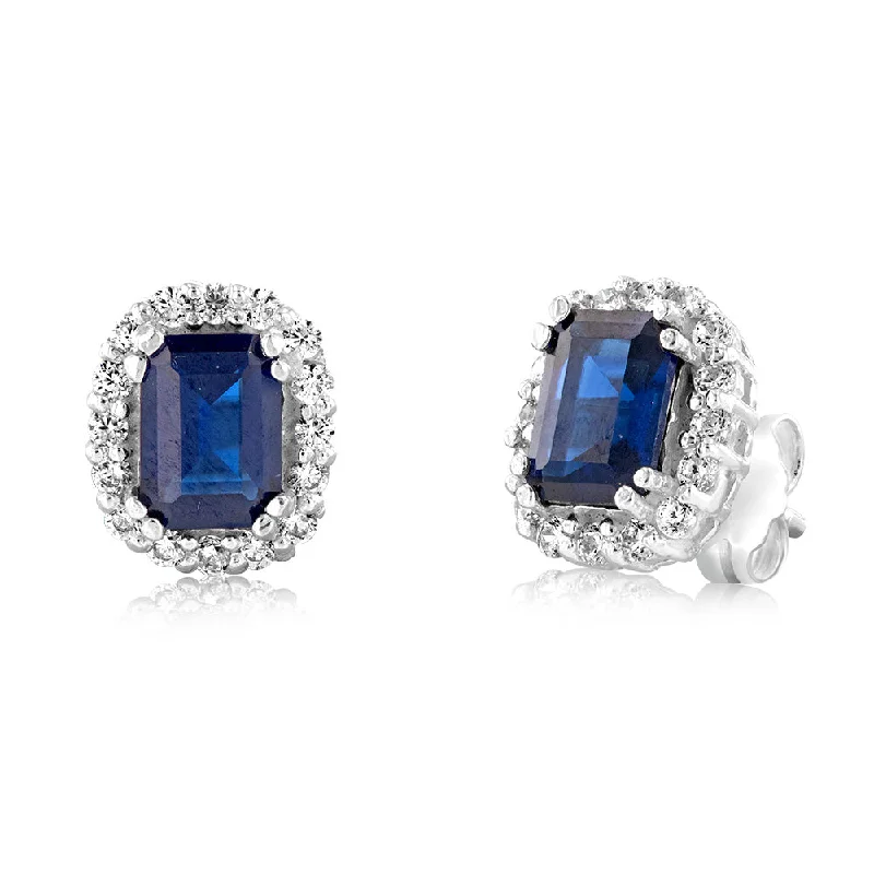 classy earrings for women -Sterling Silver Blue & White Zirconia Stud Earrings