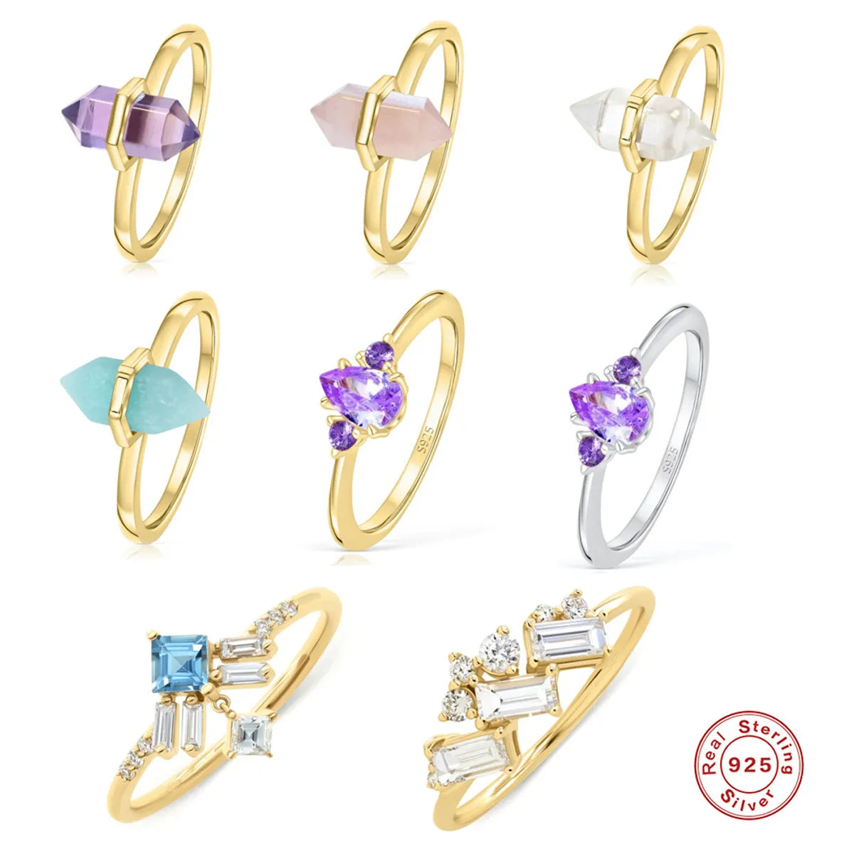 vintage promise rings for women -Luxurious Geometric Silver Plating Crystal Zircon Rings