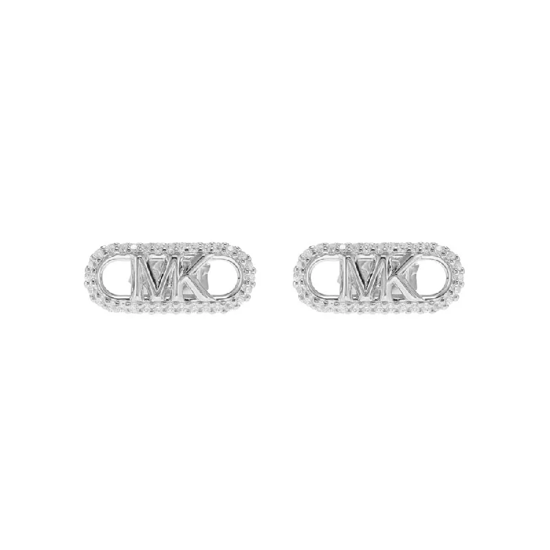 sparkling diamond stud earrings for women -Michael Kors Sterling Silver Pave Empire Link Stud Earrings