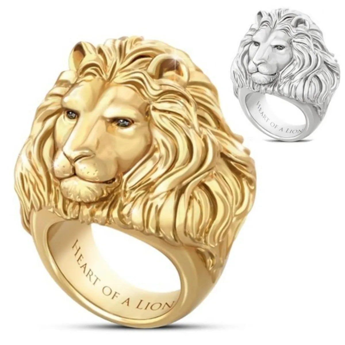 handmade promise rings for women -Retro Letter Lion Alloy Plating Rings