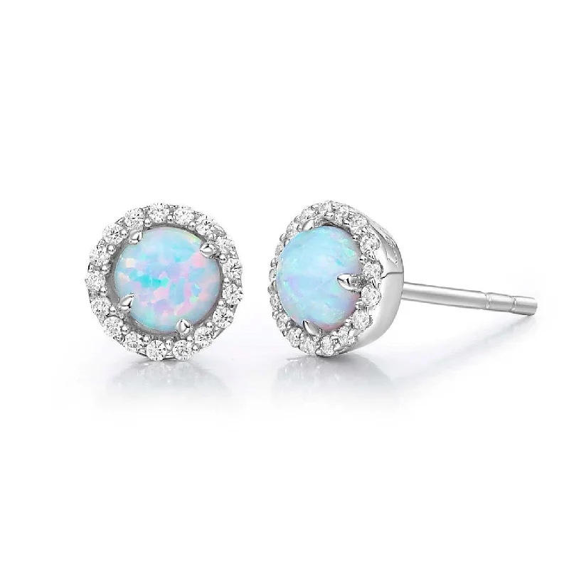 elegant drop gemstone earrings for women -Sterling Silver Opal Birthstone Stud Earrings by Lafonn