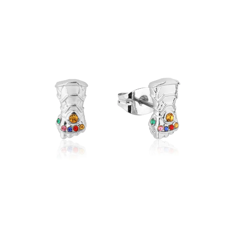 radiant diamond drop earrings for women -Disney Stainless Steel 14ct White Gold Plated Infinity Gauntlet Stud Earrings