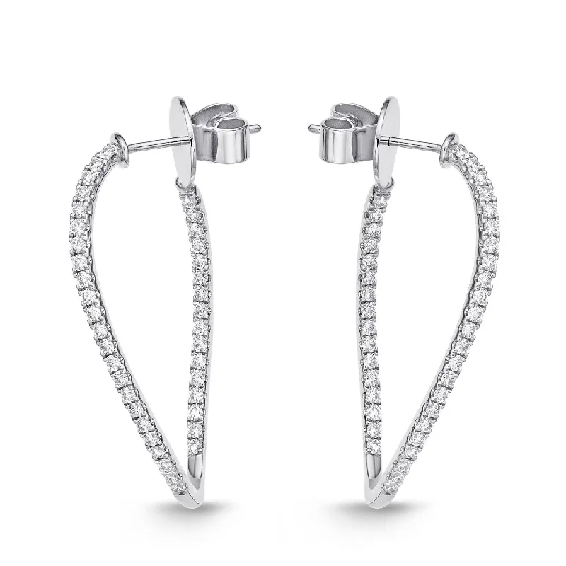 radiant pearl drop earrings for women -Memoire 18k White Gold Shared Prong Twist Diamond Hoops