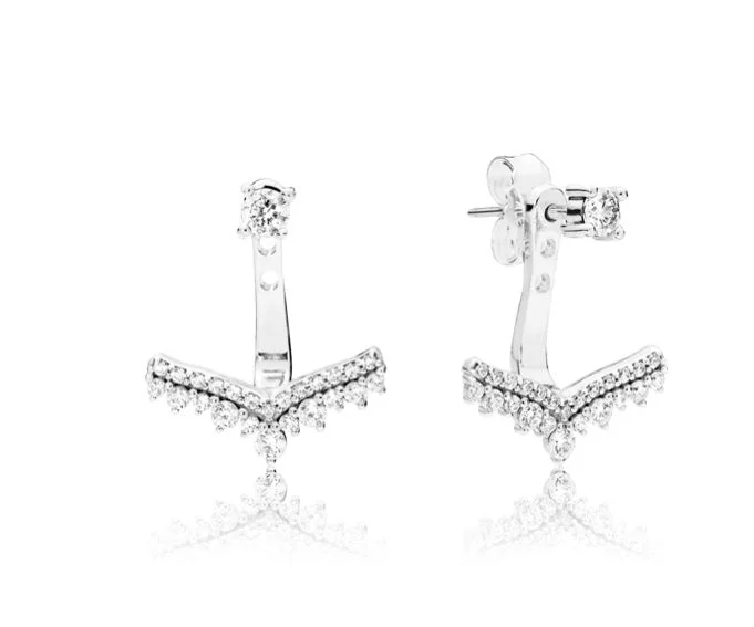 chic crystal dangle earrings for women -Pandora Princess Wish Stud Dangle Earrings